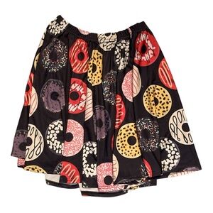Playful Donut Print Skater Skirt in Black and Multicolor
